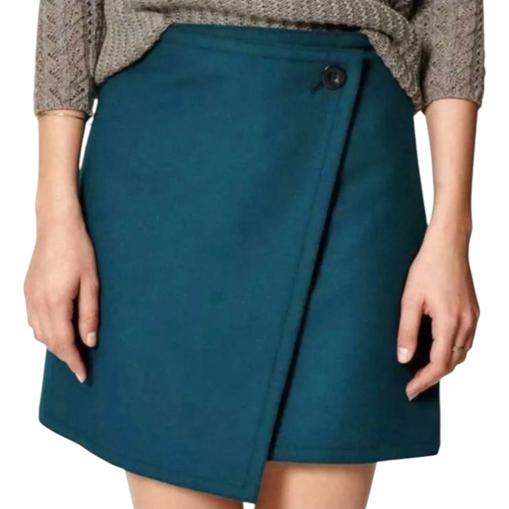 LOFT Turquoise Wool Wrap Mini Skirt